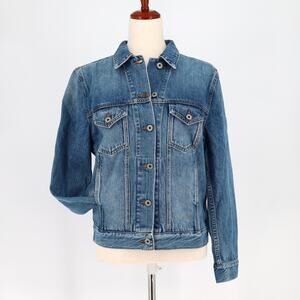 Baldwin Women Blue Medium Wash Denim Stevie Casual Moto Boxy Jacket Size S